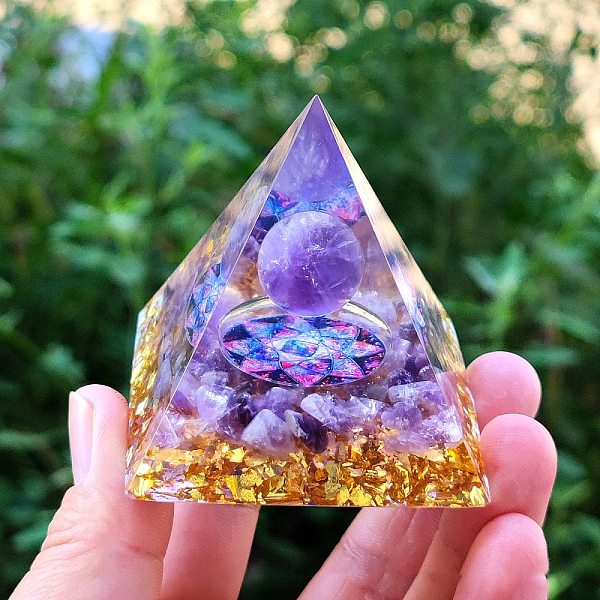 PandaHall Resin Pyramid Tower Ornaments, for Home Office Desktop Decoration Good Lucky Gift, Medium Purple, 60x60x60mm Resin Pyramid