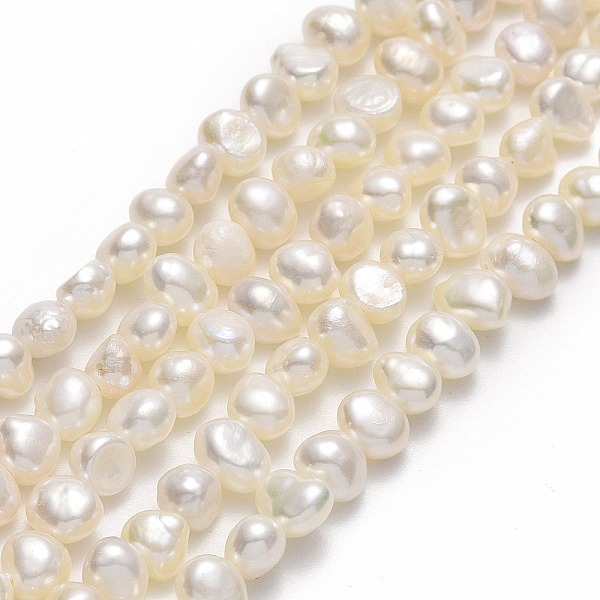 PandaHall Natural Cultured Freshwater Pearl Beads Strands, Two Sides Polished, Linen, 4.5~5x4.5~5x3.5mm, Hole: 0.6mm, about 79~82pcs/strand...