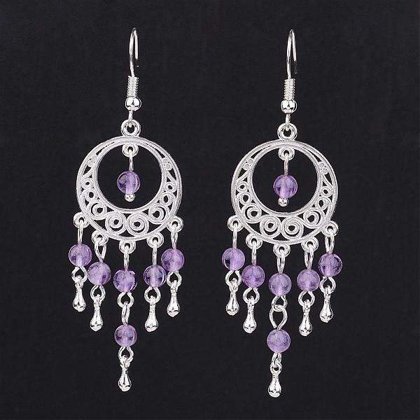 

PandaHall Natural Amethyst Chandelier Earrings, with Alloy Findings and Brass Earring Hooks, Silver Color Plated, 67mm, Pin: 0.7mm Amethyst...