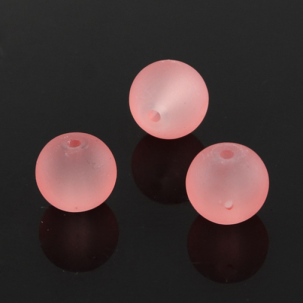 

PandaHall Transparent Glass Beads Strands, Frosted, Round, Salmon, 4mm, Hole: 1.1~1.6mm, about 200pcs/strand, 31.4 inch Glass Round Red