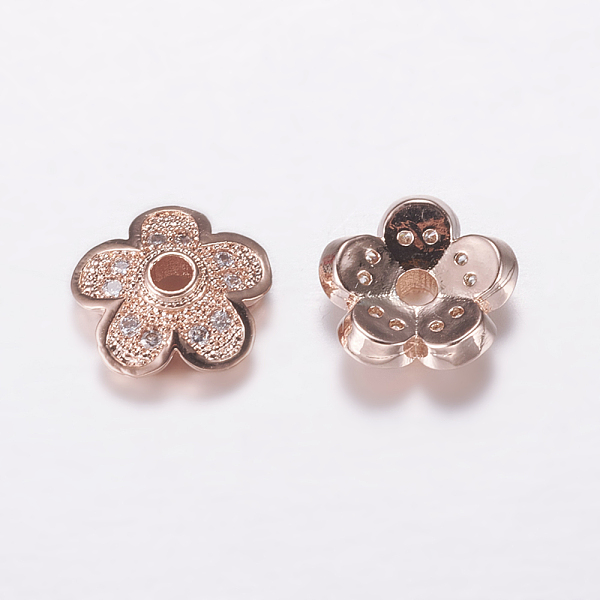 

PandaHall Brass Micro Pave Cubic Zirconia Bead Cap, Cadmium Free & Lead Free, 5-Petal, Rose Gold, 8.5x3mm, Hole: 1.5mm Brass+Cubic Zirconia..., Clear