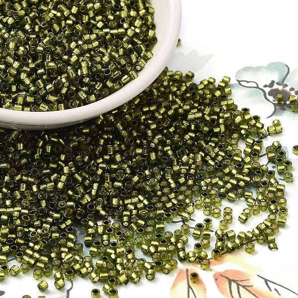 

PandaHall Glass Seed Beads, Silver Lined, Cylinder, Olive Drab, 2x1.5mm, Hole: 1.4mm, about 50398pcs/pound Glass