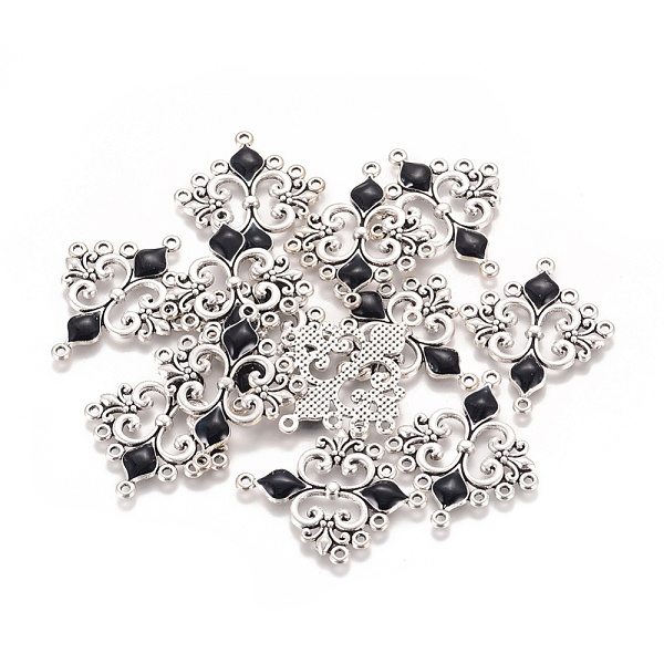 

PandaHall Alloy Enamel Chandelier Component Links, Cadmium Free & Lead Free, Rhombus, Antique Silver Metal Color, Black, 35x29x3mm, Hole...