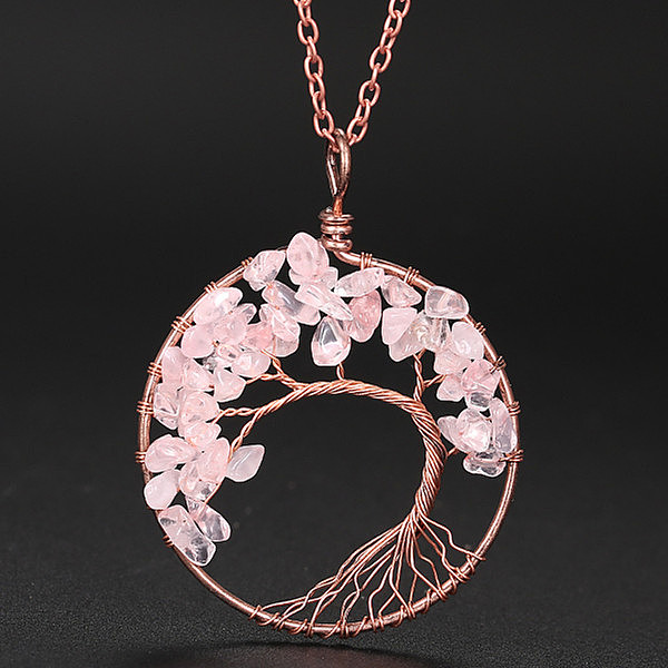 

PandaHall Natural Rose Quartz Chip Tree of Life Pendant Necklaces, Alloy Cable Chain Necklace for Women, 20-7/8 inch(53cm) Rose Quartz Tree...