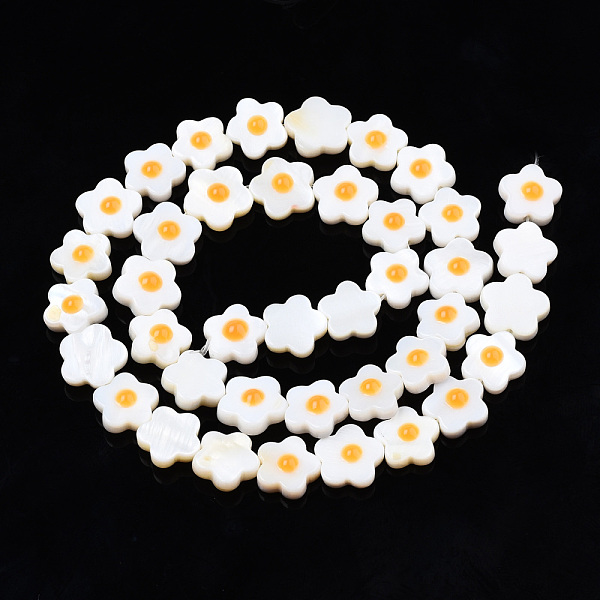 

PandaHall Natural Freshwater Shell Beads Strands, Single Side with Enamel, Flower, Orange, 10.5~11x10.5~11x4mm, Hole: 0.7mm, about...
