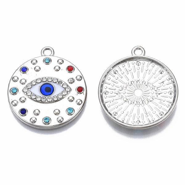

PandaHall Rack Plating Alloy Enamel Pendants, with Colorful Rhinestone, Cadmium Free & Nickel Free & Lead Free, Flat Round with Evil Eye..., Multicolor