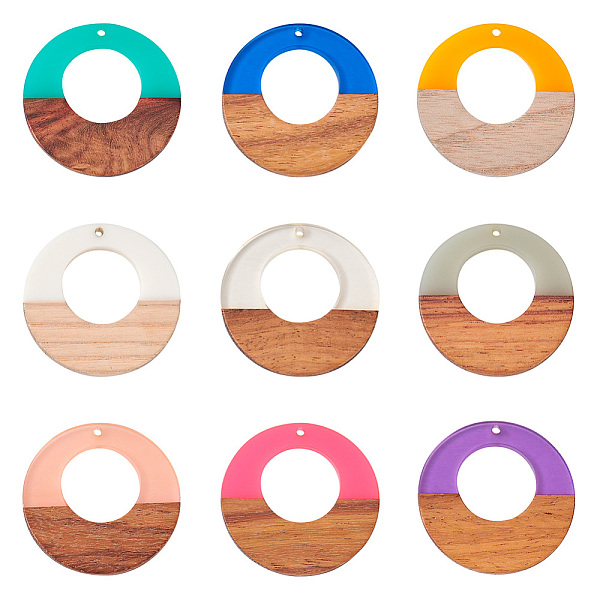 

PandaHall Beadthoven 18Pcs 9 Colors Resin & Walnut Wood Pendants, Two Tone, Ring, Mixed Color, 38x3.5mm, Hole: 2mm, 2pcs/color Resin+Wood..., Multicolor
