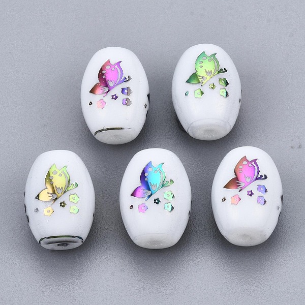 

PandaHall Electroplate Glass Beads, Barrel with Butterfly Pattern, Colorful, 11x8mm, Hole: 1.2mm, about 200pcs/bag Glass Butterfly