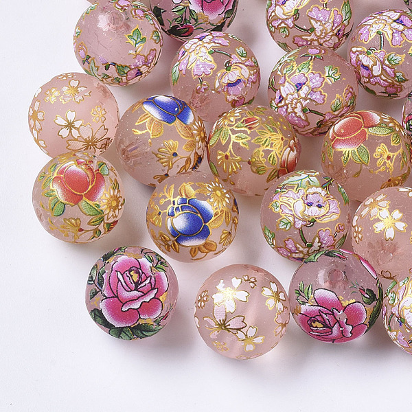 

PandaHall Printed Resin Beads, Frosted, Round with Flower Pattern, Pink, 17mm, Hole: 2mm Resin Round Pink