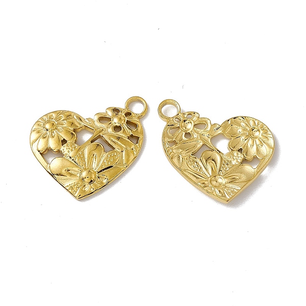 

PandaHall Vacuum Plating 304 Stainless Steel Pendants, Heart with Flower, Golden, 24x25x2.5mm, Hole: 3mm 304 Stainless Steel Heart