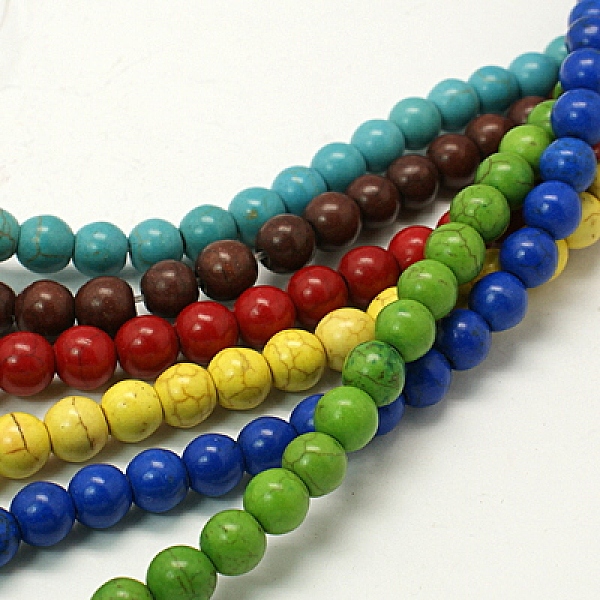 

PandaHall Synthetic Turquoise Beads Strands, Dyed, Round, Mixed Color, 8mm Synthetic Turquoise Round Multicolor