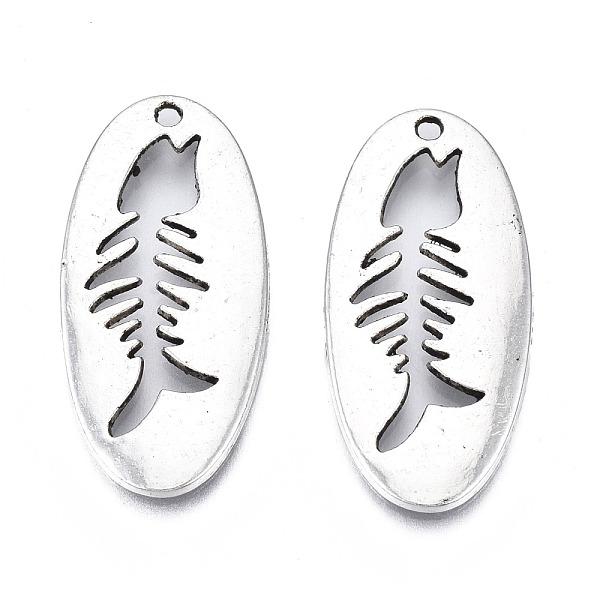 

PandaHall Tibetan Style Alloy Pendants, Cadmium Free & Lead Free, Oval with Fish Bone, Antique Silver, 29.5x14x2mm, Hole: 1.4mm, about...