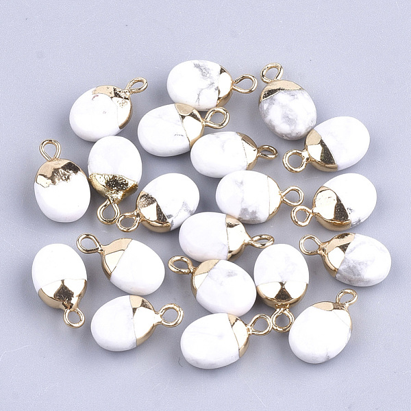 

PandaHall Electroplate Natural Howlite Charms, with Iron Findings, Faceted, Oval, Golden, 14~15x8x5~5.5mm, Hole: 1.8mm Howlite Oval