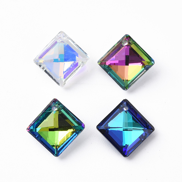 

PandaHall Electroplate Glass Charms, Silver Plated Bottom, Faceted, Rhombus, Mixed Color, 13x13x5mm, Hole: 1mm, about 45pcs/board..., Multicolor