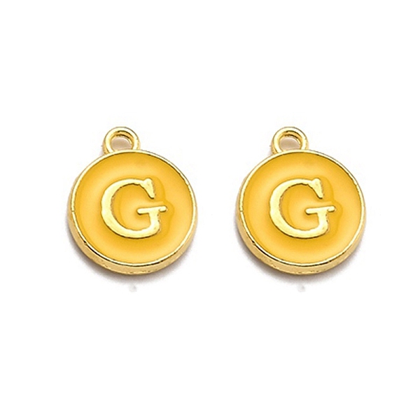 

PandaHall Golden Plated Alloy Enamel Charms, Enamelled Sequins, Flat Round with Alphabet, Letter.G, Yellow, 14x12x2mm, Hole: 1.5mm...