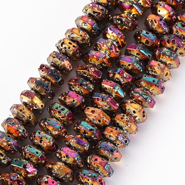

PandaHall Electroplated Natural Lava Rock Beads Strands, Hexagon, Bumpy, Colorful, 6.5x7.5x4mm, Hole: 1.2mm, about 105pcs/strand, 15.94 inch...