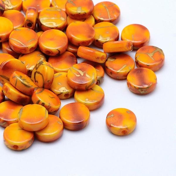 

PandaHall Drawbench Acrylic Beads, Spray Painted, Flat Round, Goldenrod, 9x3.5mm, Hole: 1mm, about 2500pcs/500g Acrylic Flat Round Gold