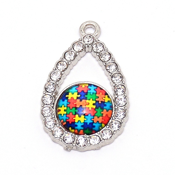

PandaHall Zinc Alloy Enamel Pendants, with Rhinestones, for Jewelry Making, Teardrop with Puzzle Pattern, Colorful, Platinum, 31x19x5mm...