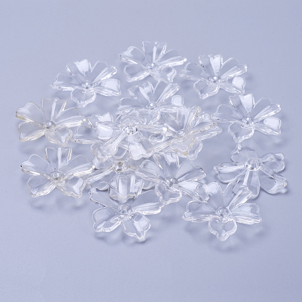 

PandaHall Flower Acrylic Beads, Transparent Clear Flower Bead Caps, about 29mm long, 6mm thick, hole: 2mm Acrylic Flower Clear