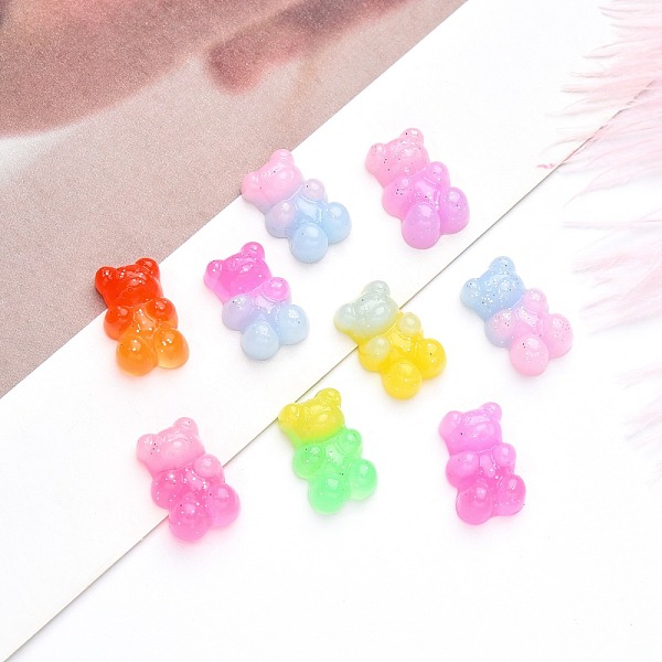 

PandaHall Gradient Color Opaque Resin Cabochons, with Glitter Powder Bear, Mixed Color, 17.5x11x6.5mm Resin Bear Multicolor