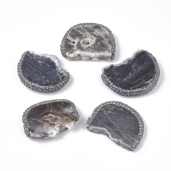 PandaHall Natural Druzy Quartz Beads, Flat Slab Beads, with Polymer Clay Rhinestone, Nuggets, PP12(1.8~1.9mm), 35.5~38x27~29x5.5~8.5mm, Hole...