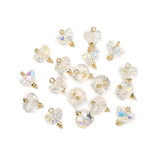 

PandaHall Brass with Electroplated Glass Charms, Long-Lasting Plated, Rack Plating, Half Round, Faceted, Real 18K Gold Plated, 11x9.5mm..., White
