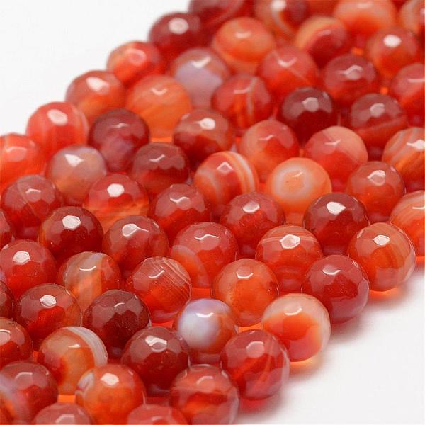 

PandaHall Faceted Natural Striped Agate/Banded Agate Beads Strands, Round, Dyed & Heated, Orange Red, 8mm, Hole: 1mm, about 46~48pcs/strand...
