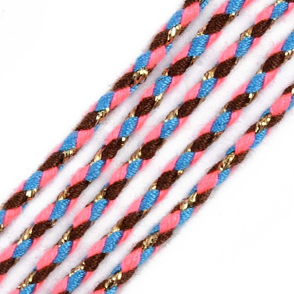 

PandaHall Tri-color Polyester Braided Cords, with Gold Metallic Thread, for Braided Jewelry Friendship Bracelet Making, Deep Pink, 2mm...