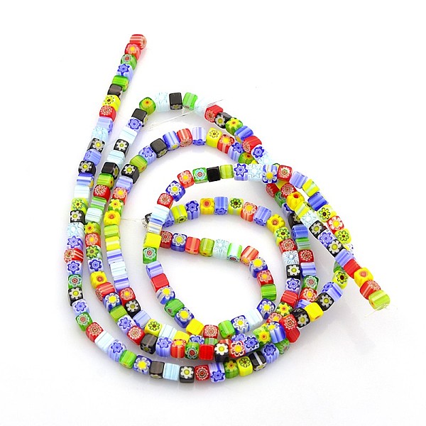 

PandaHall Handmade Millefiori Glass Bead Strands, Cube, Mixed Color, 4x4x4mm, Hole: 1mm, about 105pcs/strands, 16 inch Millefiori Lampwork..., Multicolor