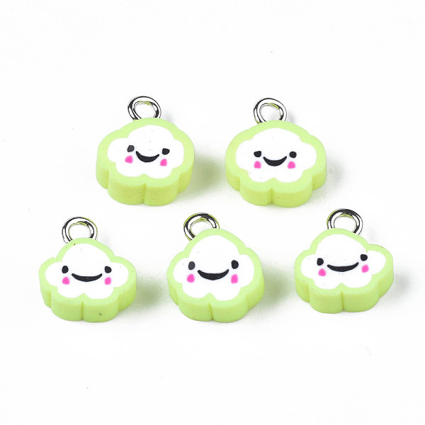 

PandaHall Handmade Polymer Clay Charms, with Platinum Plated Iron Loop, Cloud with Smile, Green Yellow, 11~14x9~11.5x4mm, Hole: 1.8mm...