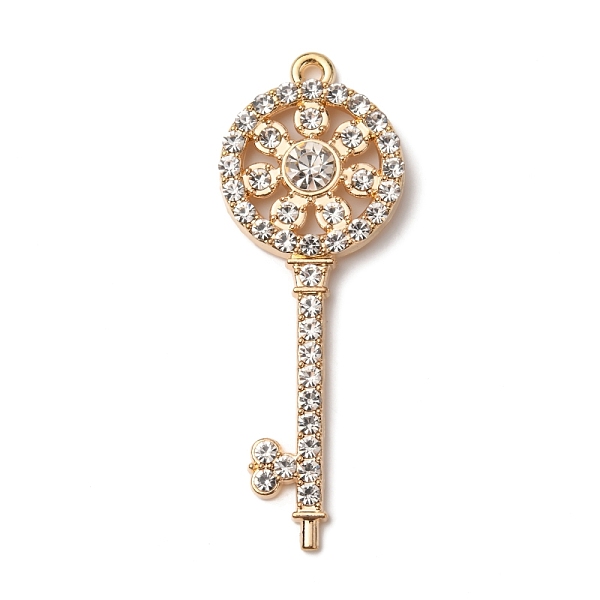 

PandaHall Zinc Alloy Pendants, with Crystal Rhinestone, Skeleton Key, Light Gold, 64x23.5x5.7mm, Hole: 2mm Alloy+Rhinestone Key Clear