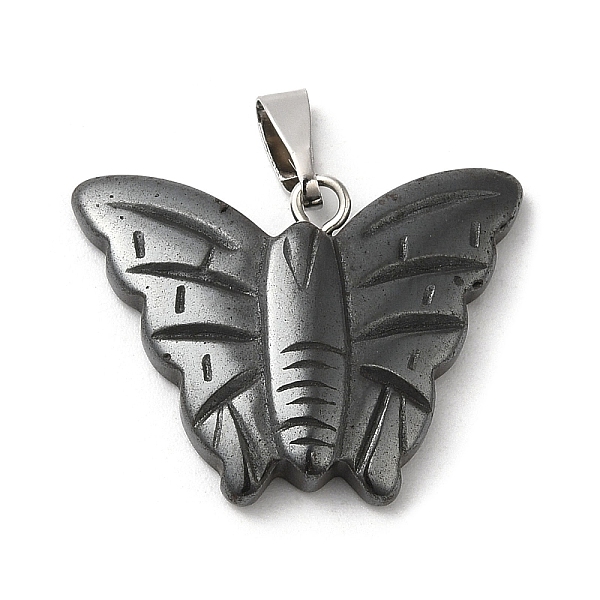 

PandaHall Synthetic Non-Magnetic Hematite Pendants, Butterfly Charms with Platinum Plated Brass Snap on Bails, 19x24x4mm, Hole: 6.5x2.5mm...