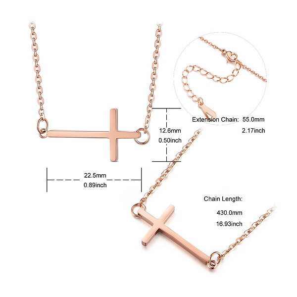 

PandaHall SHEGRACE Stainless Steel Pendant Necklaces, Sideways Cross Necklaces, with Cable Chains, Rose Gold, 16.93 inch(43cm), Cross...