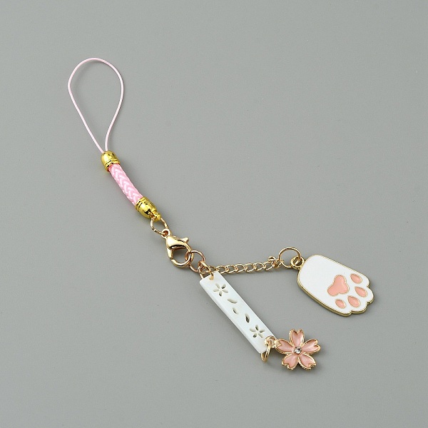 

PandaHall Cute Japanese Cherry Blossom Pendant Decorations, with Cat Paw Print Charms and Nylon Rope, for Mobile Phone Bag Hanging Ornament...