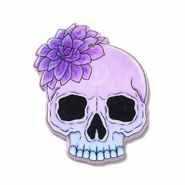 

PandaHall Halloween Printed Acrylic Pendants, Skull Pattern, 41.5x33x2.4mm, Hole: 1.8mm Acrylic Skull Purple