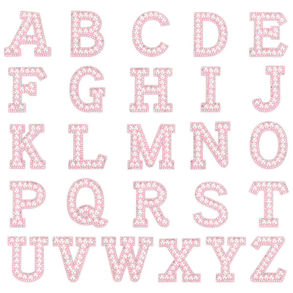 PandaHall 26 Pcs A-Z Letter Pearl Rhinestone Patches, Glitter Alphabet Applique Rhinestone Pearl English Letter Sew On Patch for DIY...