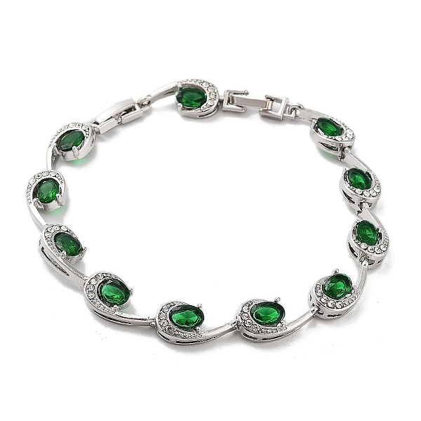 

PandaHall Platinum Alloy Teardrop Link Chain Bracelets, with Rhinestone, Fern Green, 8-1/4 inch(21cm), Link: 8.5mm Rhinestone Teardrop Green