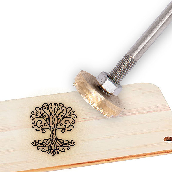 PandaHall Custom Branding Stainless Steel & Brass Stamps, with Wooden Handle, for Cake/Wood/Leather, Tree Pattern, 28.3x3x3cm Wood Tree