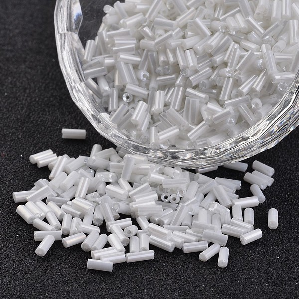 

PandaHall Transparent Colours Pearl Luster Plated Round Hole Glass Bugle Beads, White, 2~5x1.8~2mm, Hole: 0.8mm, about 12000pcs/450g Glass...