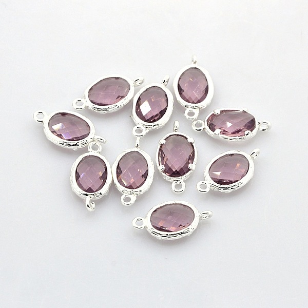 

PandaHall Nickel Free Silver Color Plated Brass Glass Links connectors, Oval, Plum, 18x10x3mm, Hole: 1mm Glass Oval Purple