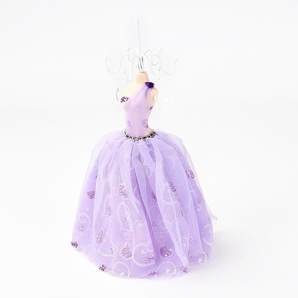 

PandaHall Princess Jewelry Stand, Mesh Dress Resin Human Model Bracket, Metal Earrings Rack Double-Deck Receptacle, Lilac, 8.1x8.1x26cm..., Purple