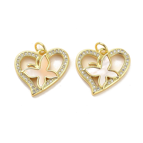 

PandaHall Brass Micro Pave Clear Cubic Zirconia Pendants, with Shell, Jump Rings, Real 18K Gold Plated, Butterfly, 17x19x3mm, Hole: 3.5mm...