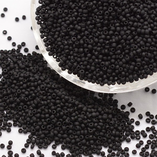 

PandaHall 12/0 Round Glass Seed Beads, Grade A, Frosted, Opaque Colours, Black, 1.8~2.0mm, Hole: 0.8mm, about 28000pcs/pound Glass Black