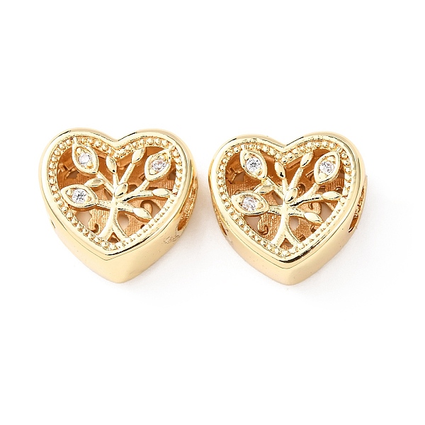 Brass Micro Pave Clear Cubic Zirconia European Beads
