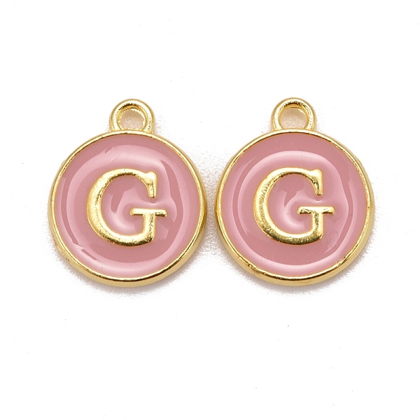 

PandaHall Golden Plated Alloy Enamel Charms, Cadmium Free & Lead Free, Enamelled Sequins, Flat Round with Letter, Pink, Letter.G, 14x12x2mm...