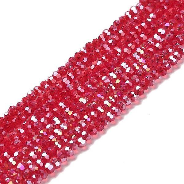 

PandaHall Transparent Glass Beads, 32 Facets, AB Color Plated, Round, Cerise, 3.5x3mm, Hole: 1mm, about 163~166pcs/strand, 50~51cm Glass..., Red