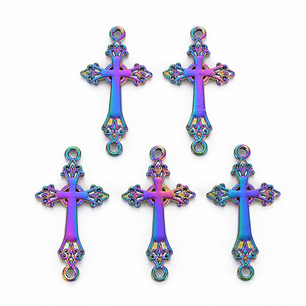 

PandaHall Alloy Links Connectors, Cadmium Free & Nickel Free & Lead Free, Cross, Rainbow Color, 30.5x16x2mm, Hole: 1.6mm Alloy Cross