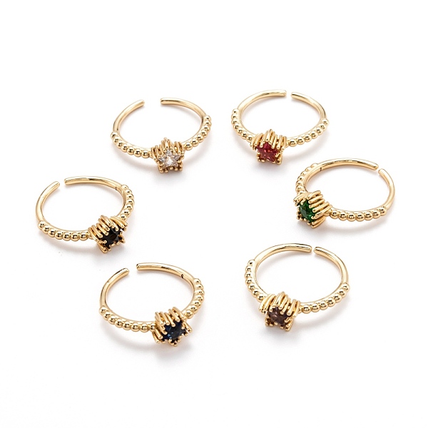 

PandaHall Brass Micro Pave Cubic Zirconia Cuff Rings, Open Rings, Long-Lasting Plated, Star, Golden, Mixed Color, US Size 6 3/4(17.1mm)..., Multicolor