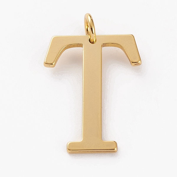 

PandaHall Golden Brass Pendants, Long-Lasting Plated, Letter, Letter.T, 27x15x1.5mm, Hole: 3.5mm Brass Letter T