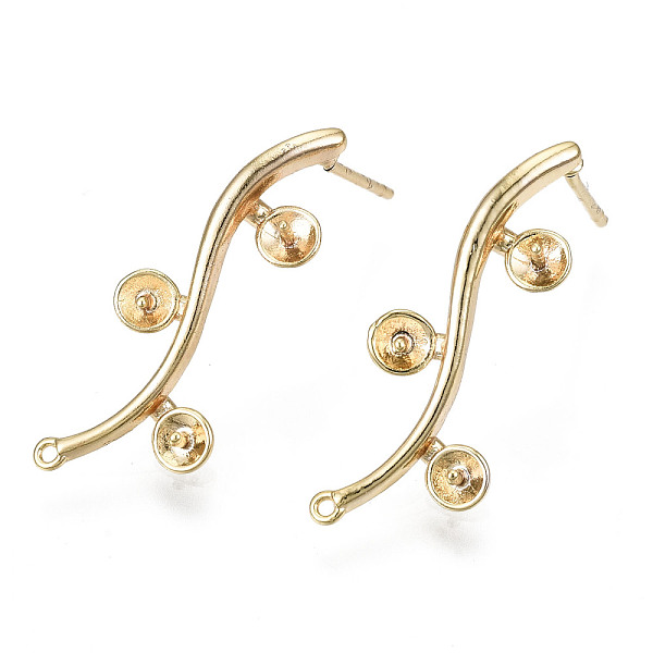 

PandaHall Brass Stud Earring Findings, for Half Drilled Bead, Nickel Free, Branch and Leaves, Real 18K Gold Plated, 25x10mm, Hole: 0.8mm...